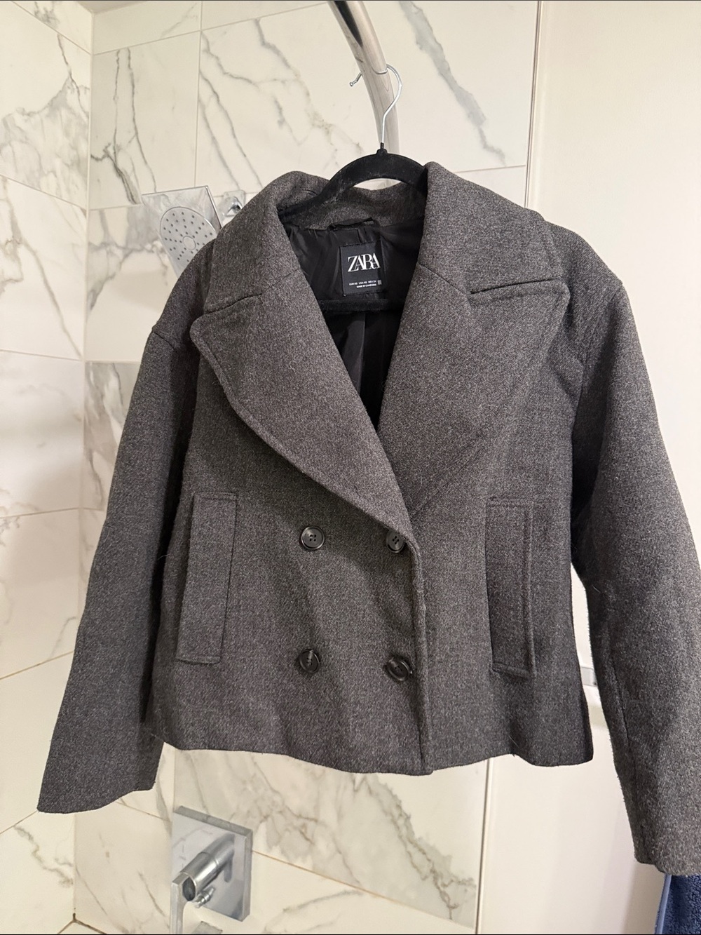 Zara Dark Gray Double-Breasted Cropped Peacoat